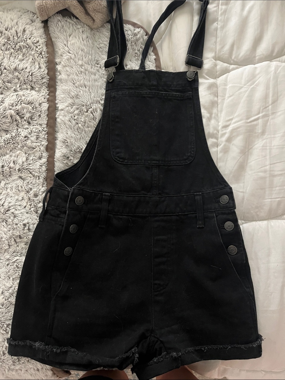 Vici Black Denim Short Overalls Romper